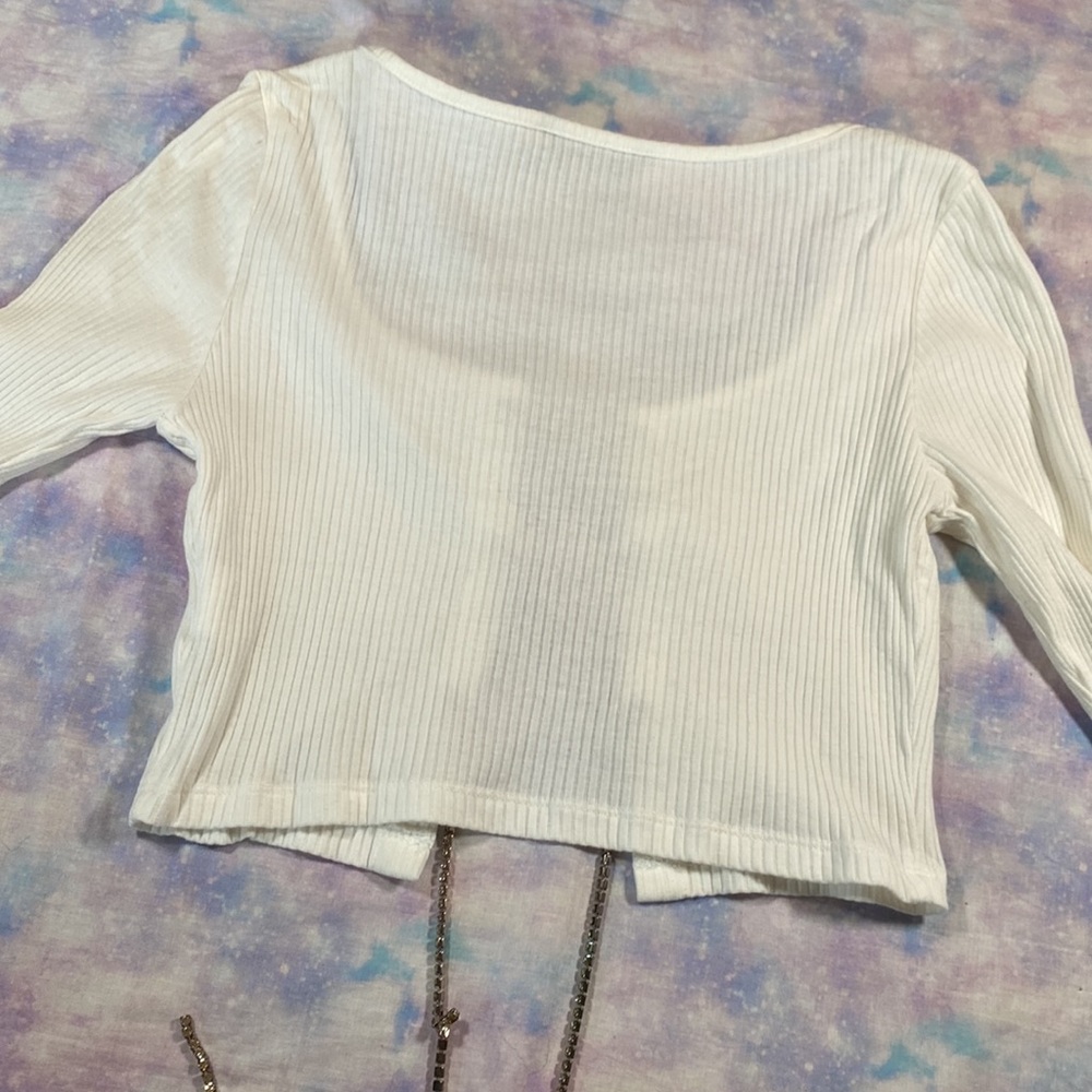 Shein • Ribbed Rhinestone Laced Cropped Sweater - Picture 9 of 10